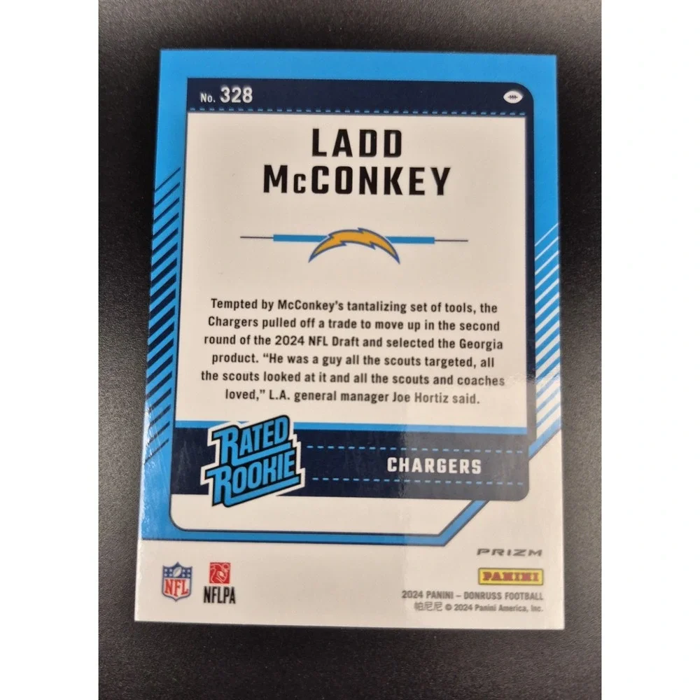 2024 Panini Donruss Rated Rookie Ladd McConkey #328 Red Pandora Prizm (RC)